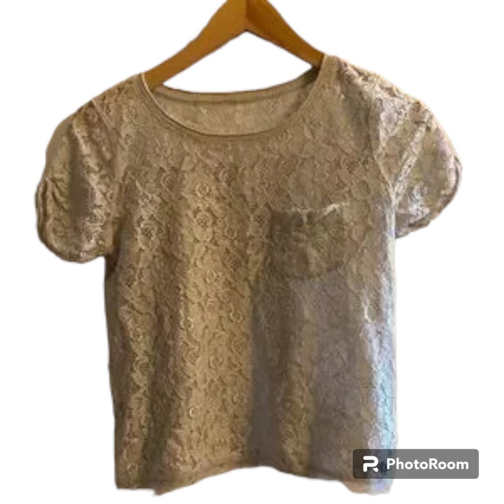 Abercrombie Kids Girl's gray lace top with pocket‎ sz L